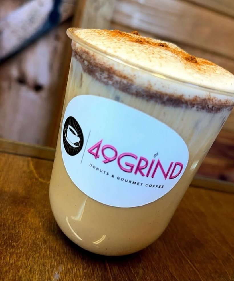 Iced latte at 49 Grind coffee shop in Flora MS